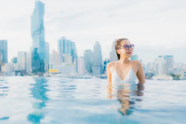 Portrait Beautiful Young Asian Woman Relax Happy Smile Leisure Outdoor — Stock Photo, Image