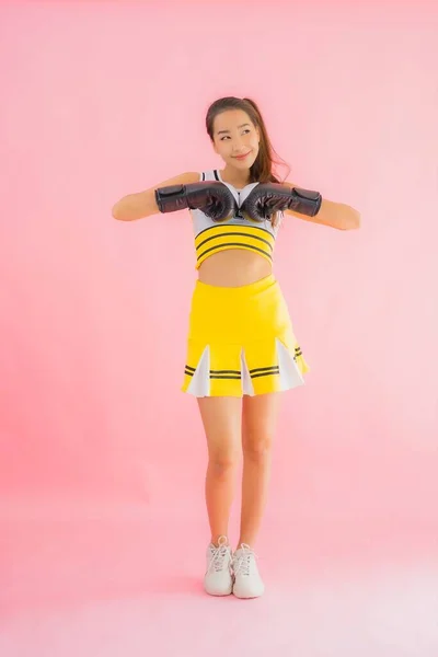 Porträt Schöne Junge Asiatische Frau Cheerleader Mit Boxen Aktion Auf — Stockfoto