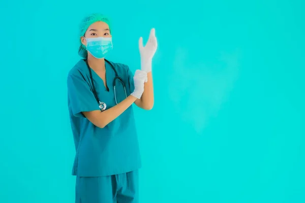 Portrait Belle Jeune Asiatique Médecin Femme Avec Masque Lunettes Pour — Photo