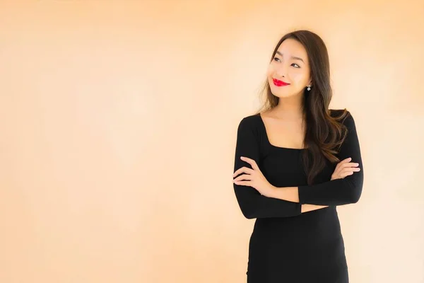 Retrato Bonito Jovem Asiático Mulher Feliz Sorriso Ação Cor Isolado — Fotografia de Stock
