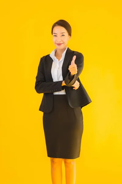 Beautiful Portrait Young Business Asian Woman Happy Smile Many Action — Stock Photo, Image