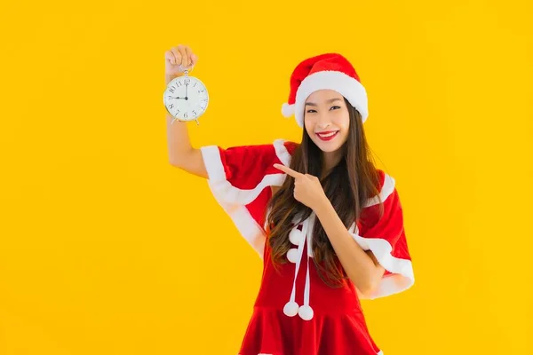 Retrato Bonito Jovem Asiático Mulher Desgaste Natal Roupas Chapéu Mostrar — Fotografia de Stock