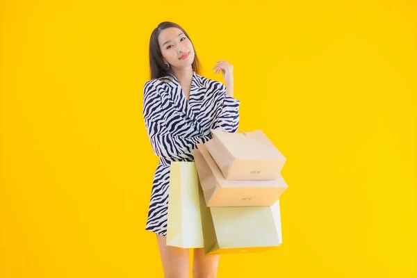 Portrait Beautiful Young Asian Woman Shopping Bag Retail Department Store — Stock Photo, Image