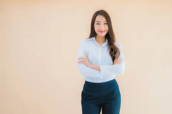 Portrait Beautiful Young Asian Business Woman Action Isolated Color Background — Stock Photo, Image