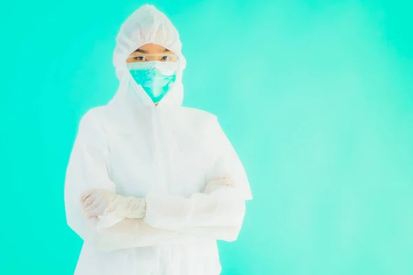 Güzel Genç Asyalı Doktor Kadın Koronavirüsten Korunmak Için Ppe Kişisel — Stok fotoğraf