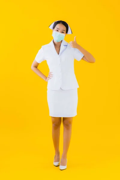Portrait Belle Jeune Femme Asiatique Thai Infirmière Porter Masque Pour — Photo