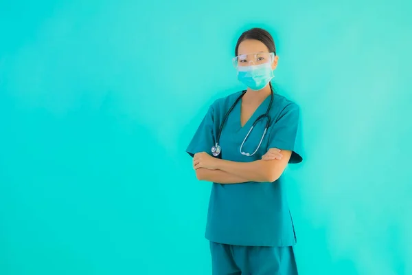 Portrait Belle Jeune Asiatique Médecin Femme Avec Masque Lunettes Pour — Photo