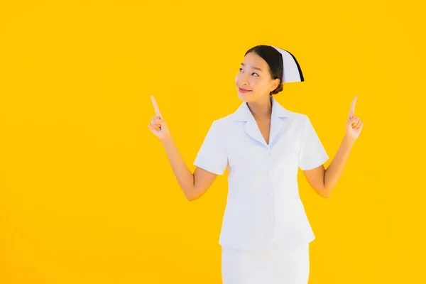 Retrato Hermoso Joven Asiático Tailandés Enfermera Muchos Trabajo Acción Para — Foto de Stock