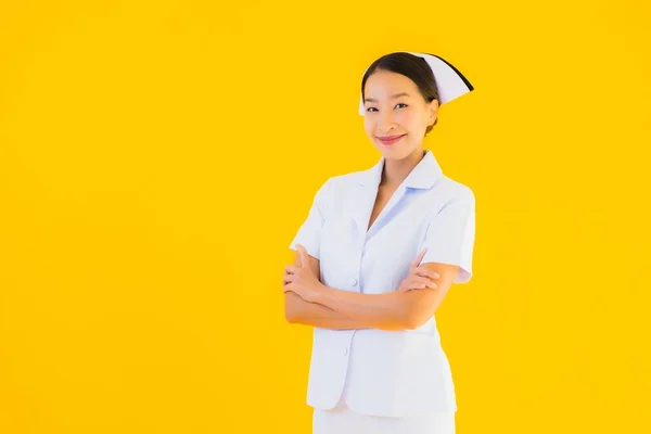 Retrato Hermoso Joven Asiático Tailandés Enfermera Muchos Trabajo Acción Para — Foto de Stock