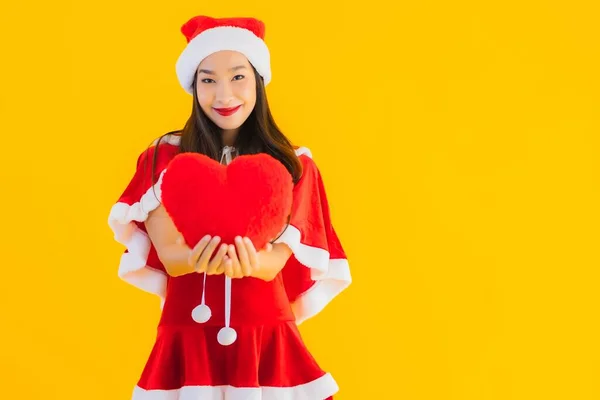 Retrato Bonito Jovem Asiático Natal Roupas Chapéu Sorriso Feliz Com — Fotografia de Stock