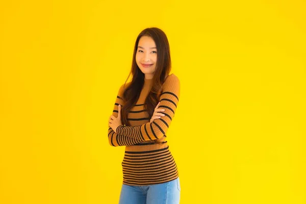 Retrato Bonito Jovem Asiático Adulto Mulher Sorriso Com Muitos Ação — Fotografia de Stock