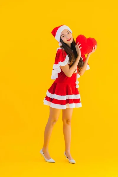 Retrato Bonito Jovem Asiático Natal Roupas Chapéu Sorriso Feliz Com — Fotografia de Stock