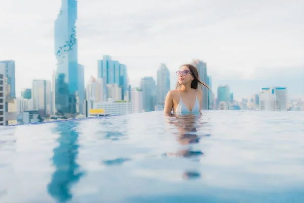 Portrait Beautiful Young Asian Woman Relax Happy Smile Leisure Outdoor — Stock Photo, Image