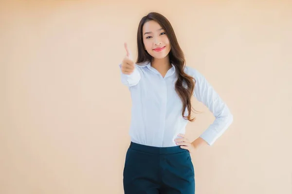 Portrait Beautiful Young Asian Business Woman Action Isolated Color Background — Stock Photo, Image