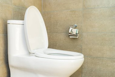 Lüks, beyaz klozet kapağı, banyo dekorasyonu.