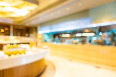 Özgeçmiş için otel içinde soyut bulanık restoran büfesi ve kafe