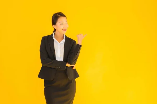 Vackra Porträtt Unga Företag Asiatisk Kvinna Glad Leende Många Åtgärder — Stockfoto
