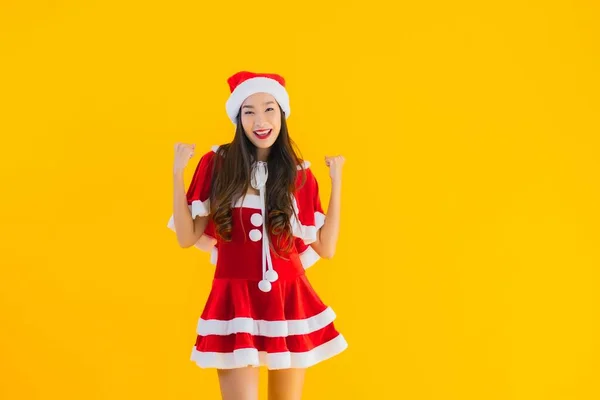 Retrato Bonito Jovem Asiático Mulher Natal Roupas Chapéu Sorriso Feliz — Fotografia de Stock