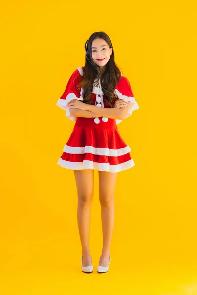 Retrato Bonito Jovem Asiático Mulher Desgaste Natal Roupas Chapéu Com — Fotografia de Stock