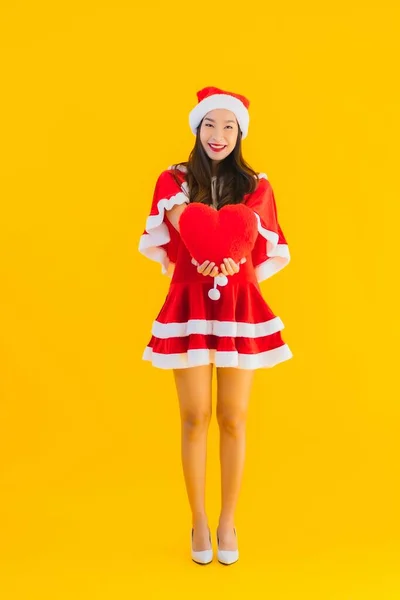 Retrato Bonito Jovem Asiático Natal Roupas Chapéu Sorriso Feliz Com — Fotografia de Stock