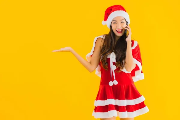 Retrato Bonito Jovem Asiático Mulher Desgaste Natal Roupas Chapéu Uso — Fotografia de Stock