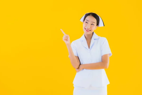 Retrato Hermoso Joven Asiático Tailandés Enfermera Muchos Trabajo Acción Para — Foto de Stock