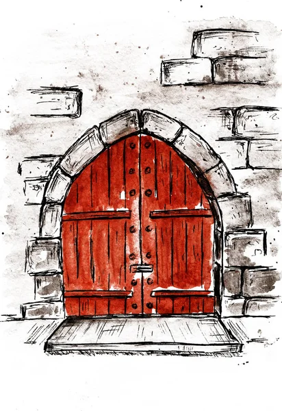 Castle Gates Fairy Tale Watercolor Sketch — Stock Photo, Image