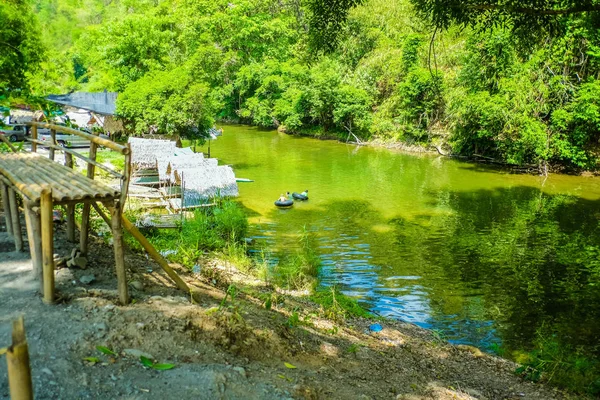 :Beautiful river on countryside Thailand,Beautiful Nature of countryside thailand,People Relax in the beautiful lake