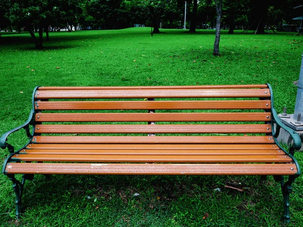 Chaise Bois Dans Parc Vert Détendre Concéder — Photo