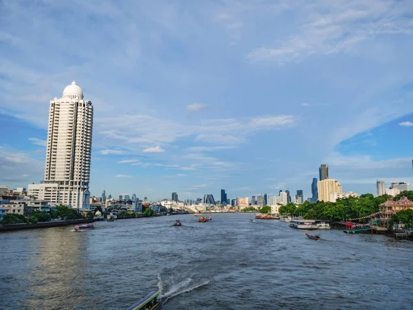 Bangkok Cityscape View Chao Phraya River Beautiful Blue Sky Thailand — Stock Photo, Image