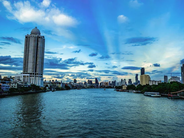 Bangkok Cityscape View Chao Phraya River Beautiful Sunset Sky Thailand — Stock Photo, Image