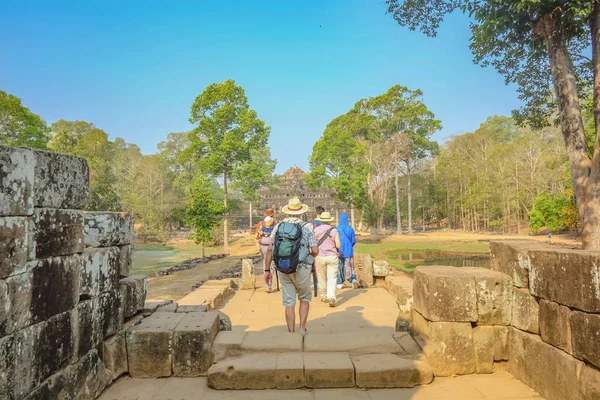 Tourist group walk in angkor wat angkor thom,wonder of the worl