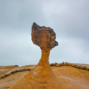 Rock kraliçesi kafasına yehliu geopark yağmurlu bir gün Tayvan