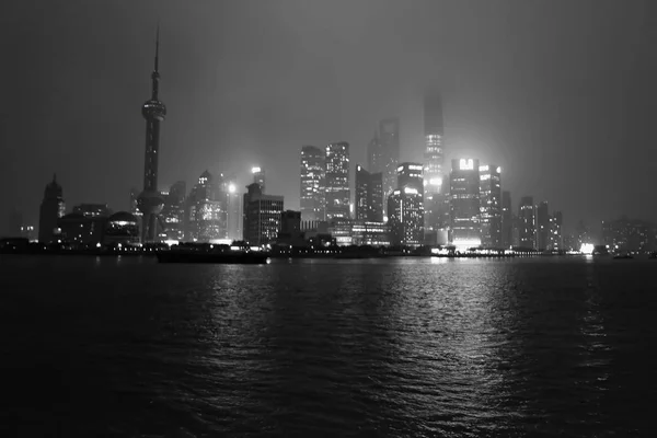 Shanghai Kina Januari 2015 Nightscape Bund Med Eller Dimma Omslaget — Stockfoto