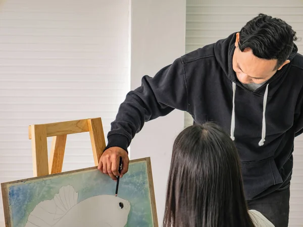 Schöne Junge Asiatische Mann Oder Aquarell Künstler Unterrichten Wie Man — Stockfoto