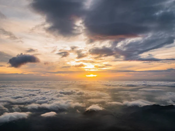 Hermoso Cielo Del Amanecer Con Mar Niebla Mañana Montaña Khao — Foto de Stock
