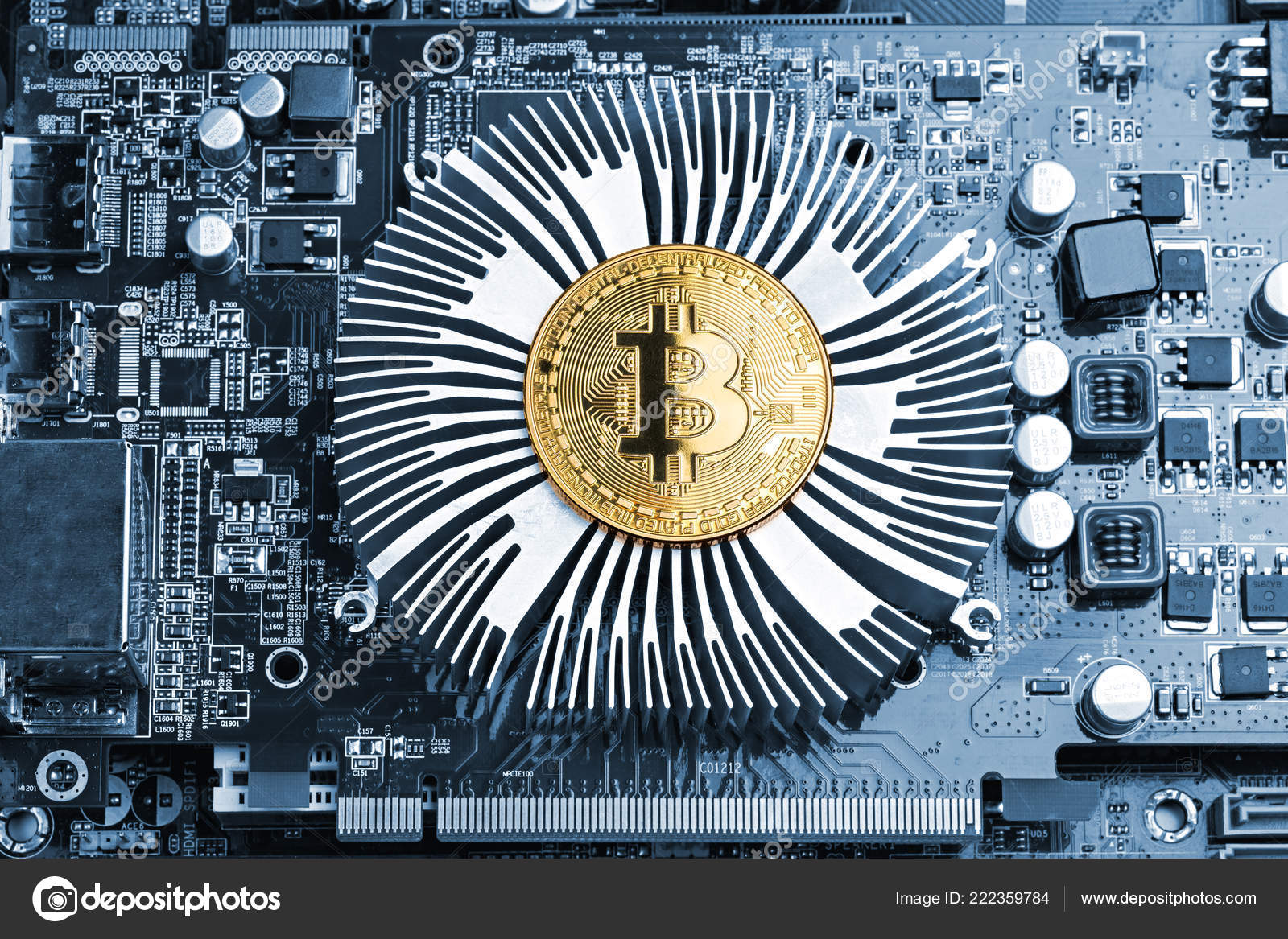 Bitcoin Golden Coin Graphic Card Motherboard Chip Digital Mining Computer —  Stock Editorial Photo © stockfoto-graf #222359784