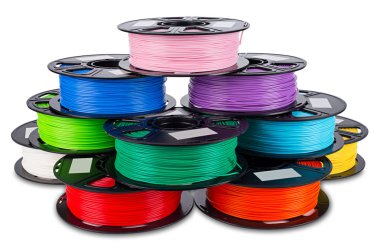 colorful bright stack pile of spool 3d printer filament clipart
