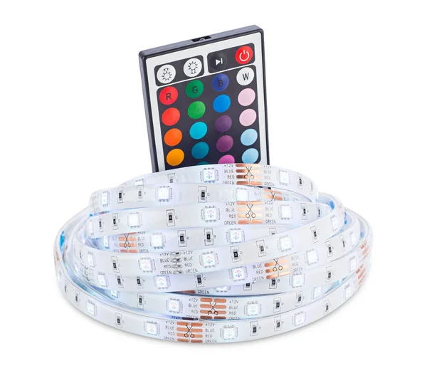 RGB Led strip met afstandsbediening elektronica geïsoleerd licht — Stockfoto