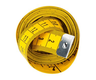 Sarı izole metrik teyp beyaz arka plan ölçme