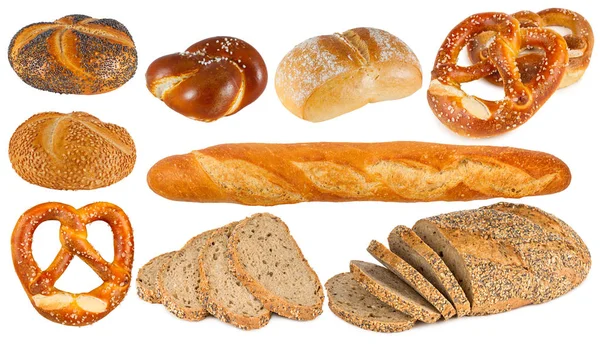 Állítsa be a gyűjtemény a német és a francia sütőipari termékek kenyér zsemle pr — Stock Fotó