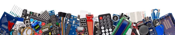 Colagem de banner amplo panorama com espaço de cópia do microcontrolador — Fotografia de Stock