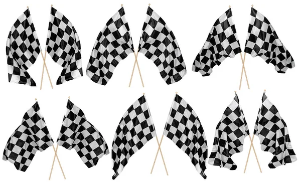 Set raccolta di croce ondulante a scacchi bianchi nero fla — Foto Stock