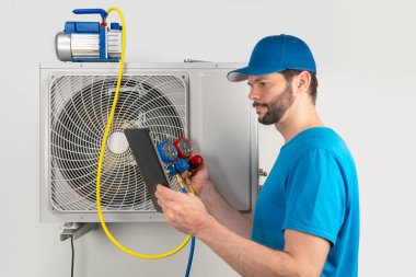Installation service fix  repair maintenance of an air condition clipart