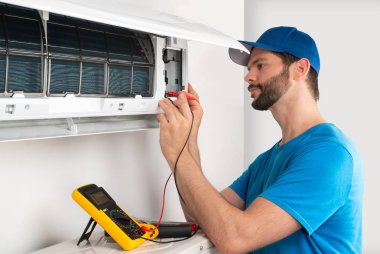 Installation service fix repair maintenance of an air conditione clipart