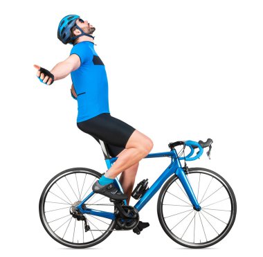 Mavi spor jeti içinde profesyonel bisiklet yarışı yarışçısı