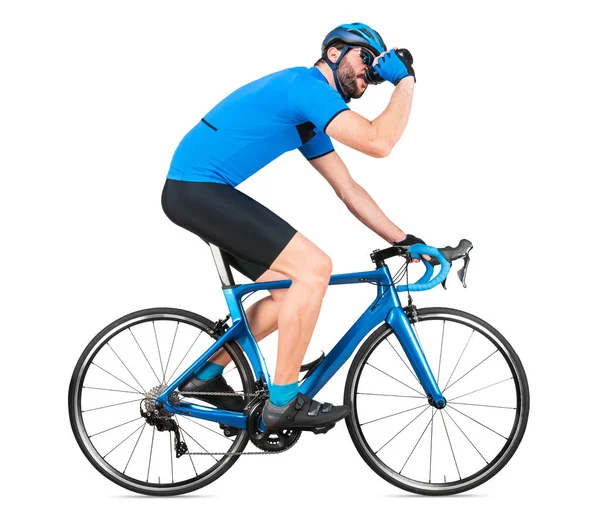 Professional bicycle road racing cyclist racer  in blue sports j — Stock Photo, Image