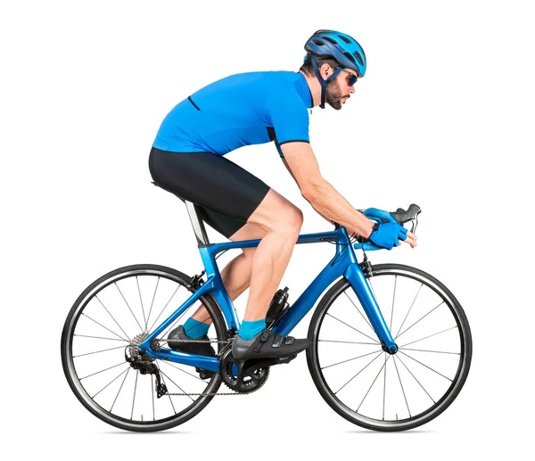 Professional bicycle road racing cyclist racer  in blue sports j — Stock Photo, Image