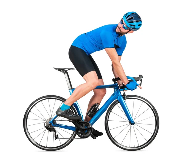 Ciclista ciclista ciclista de estrada de bicicleta profissional em esportes azuis j — Fotografia de Stock