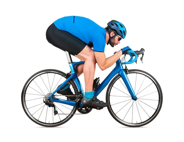 Professional bicycle road racing cyclist racer  in blue sports j — Stock Photo, Image